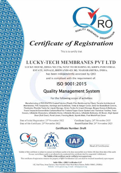 Lucky International Membrenes PVT. LTD. - ISO 9001:2015 Quality Management System