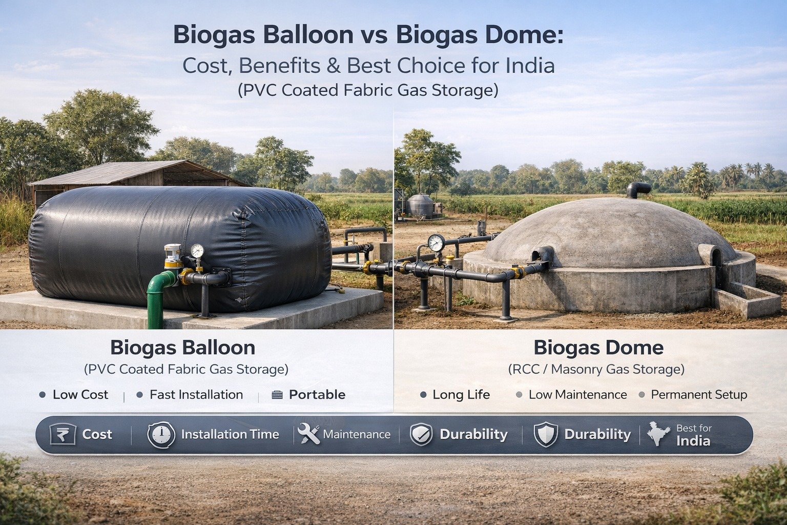 Biogas Balloon vs Biogas Dome: Cost, Benefits & Best Choice for India 