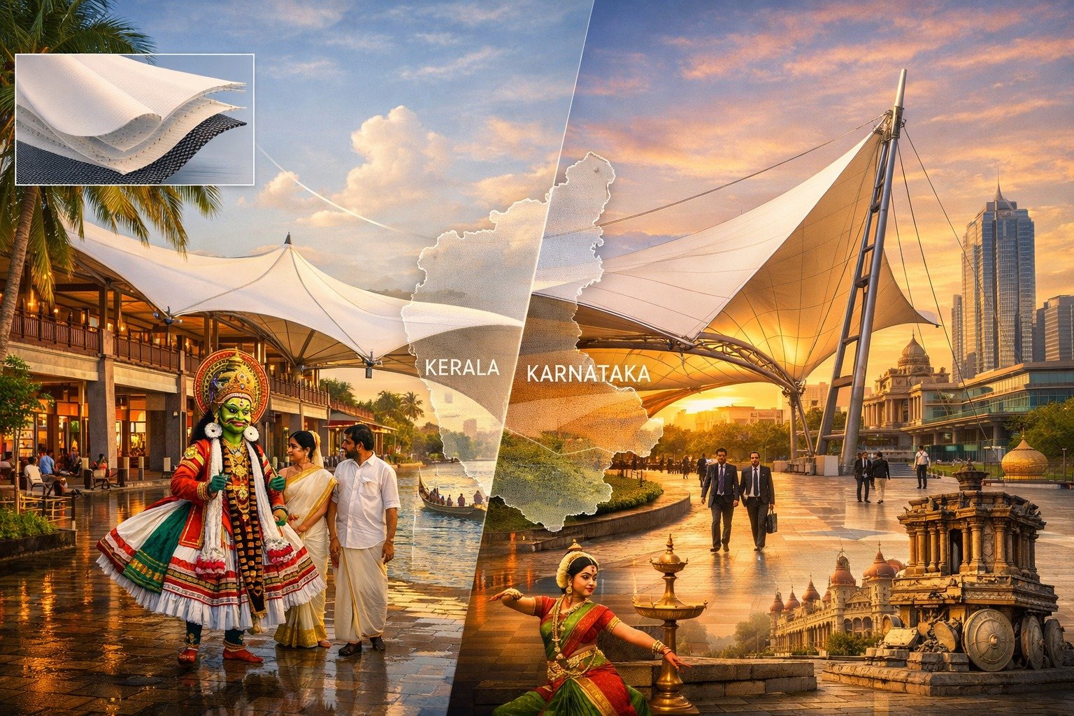   European-Quality Aesthetic Tensile Membranes Transforming Commercial Spaces in Kerala & Karnataka 