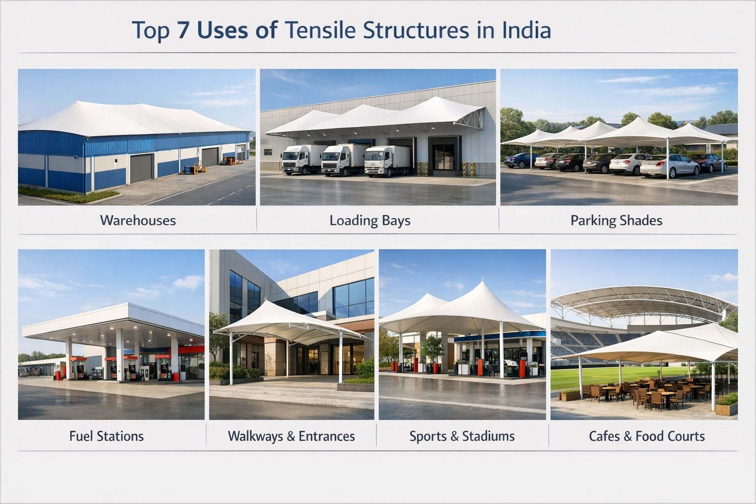 Top 7 Uses of Tensile Structures in India: Industrial & Commercial  